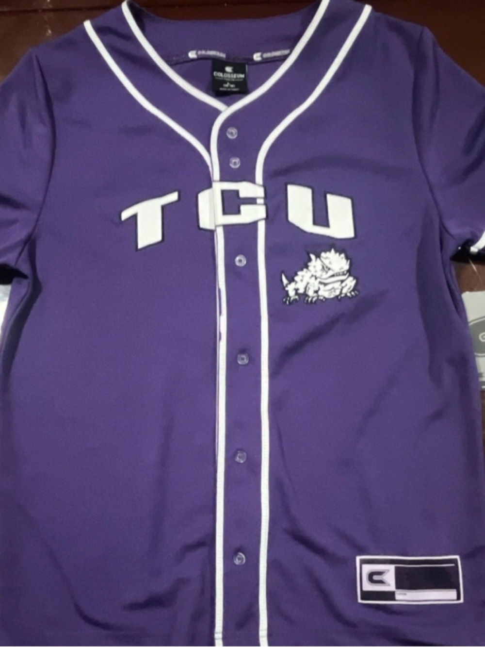 Colosseum TCU Purple Baseball Jersey with White Trim